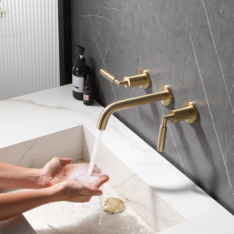 Solid Brass Wall Mounted Widespread 2-Handle Bathroom Faucet With Pop-up Drain Assembly