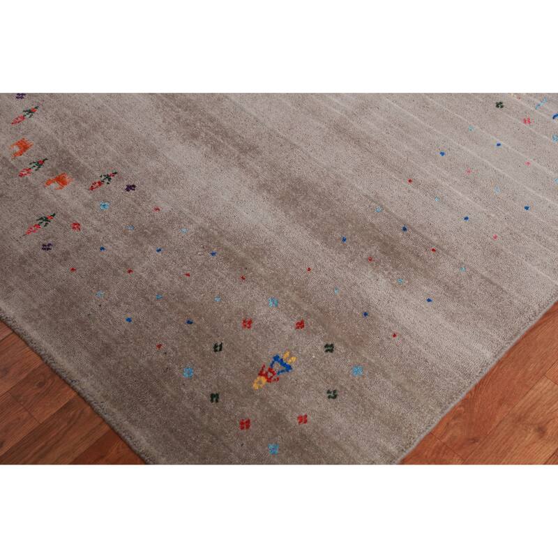 Light Brown Tribal Gabbeh Indian Area Rug Handmade Wool Carpet - 7'11" x 11'7"