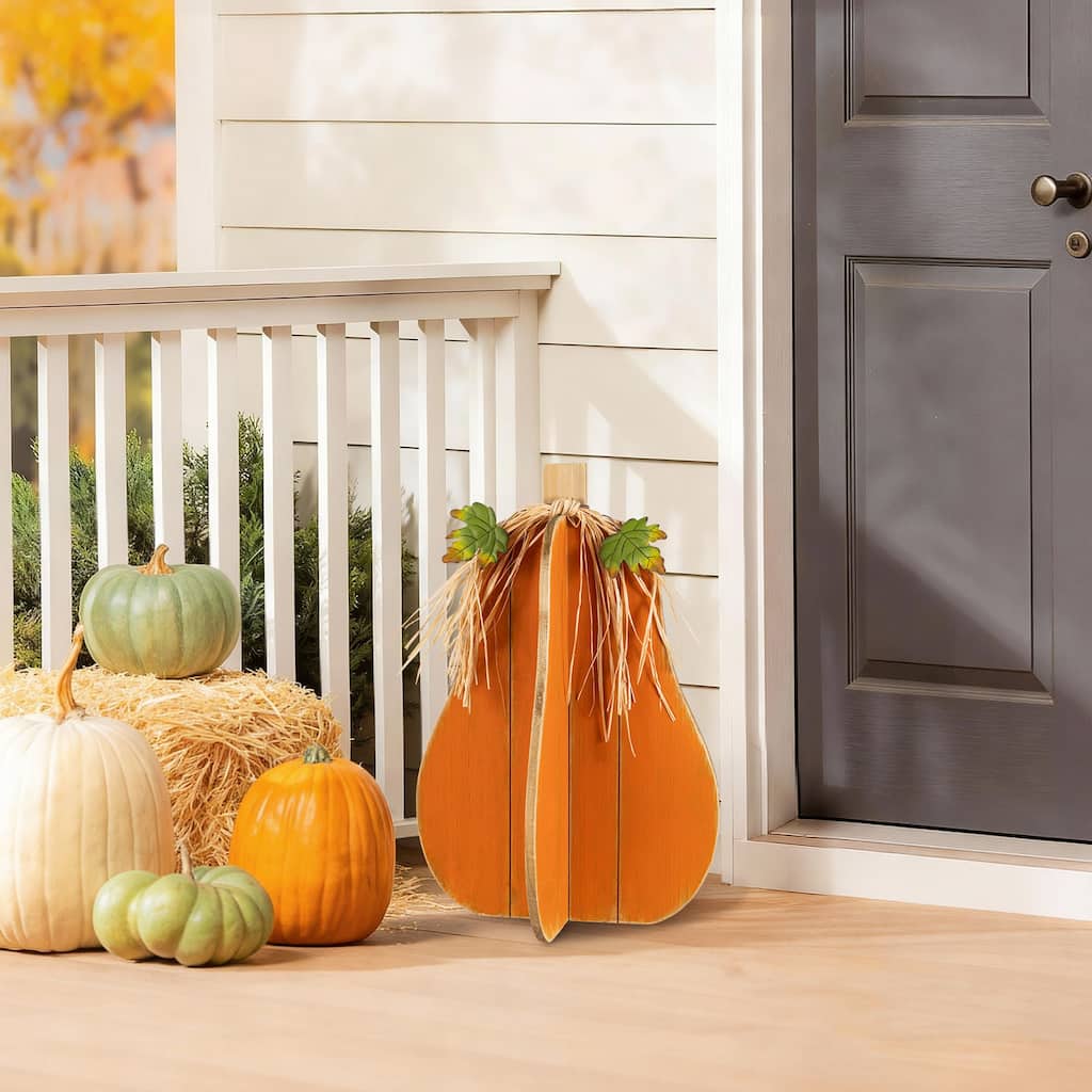 Glitzhome 22"H Fall Wood Interlocking Pumpkin Porch Decor - 22''H