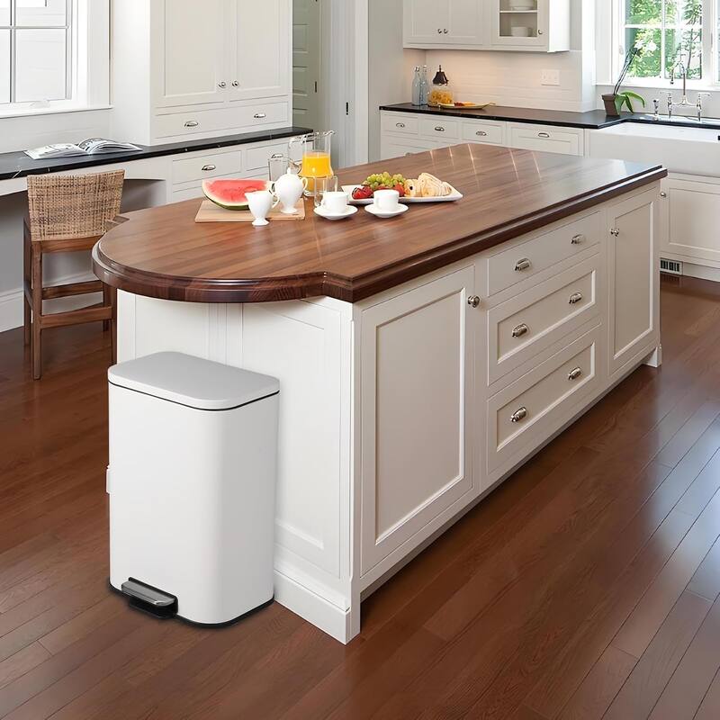 13.2 Gallon Stainless Steel Commercial Trash Can, Fingerprint-Proof with Soft-Close Lid & Foot Pedal,for Home Office Restaurant - White