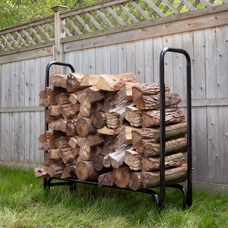 Costway 4 Feet Outdoor Steel Firewood Storage Rack Wood Storage