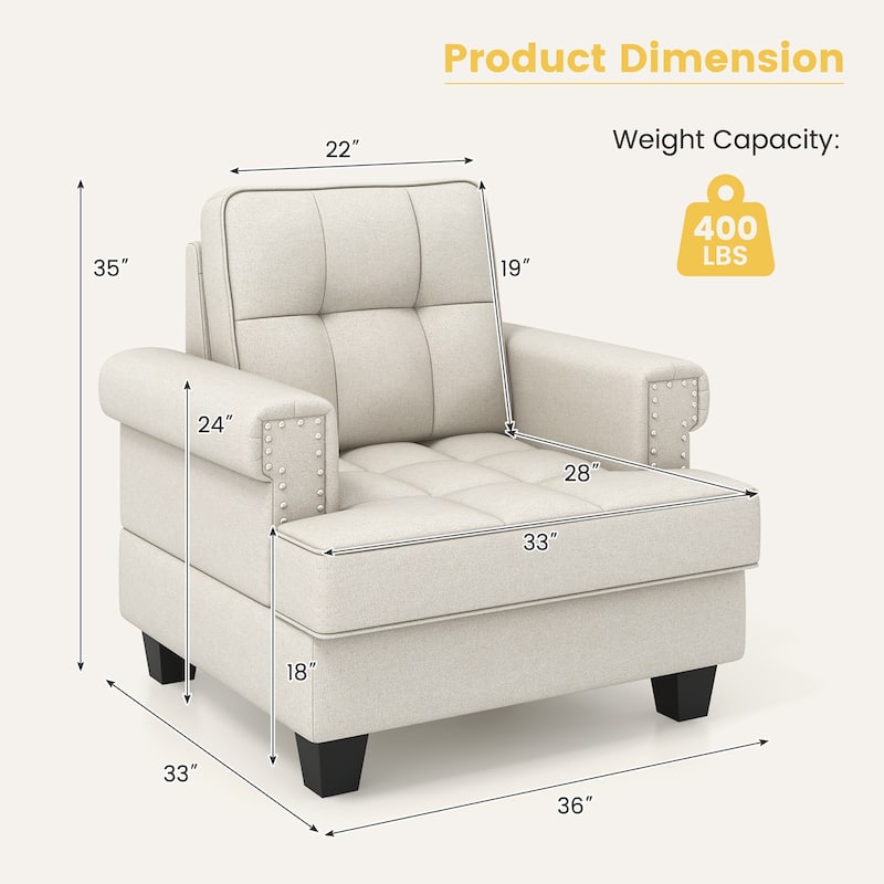 Gymax Mid-century Modern Accent Armchair with Thick Pillow & Cushion