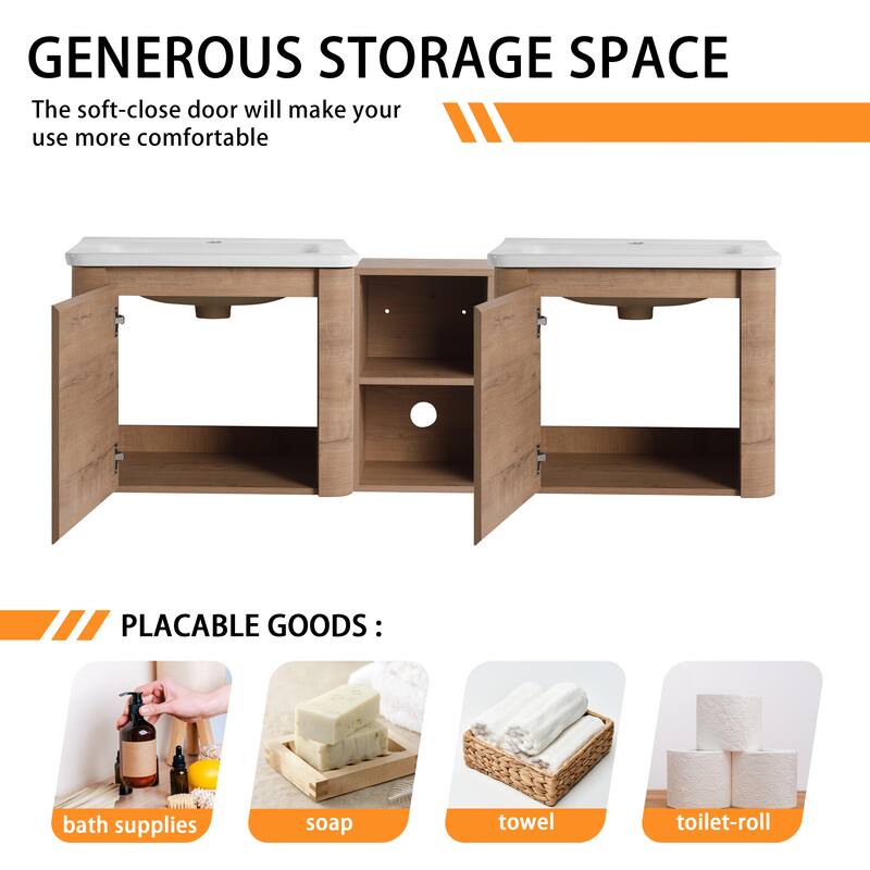 Bathroom Vanity With Sink In 24/28/36/40/60/68 Inch, Floating Bathroom Vanity With Soft Close Door