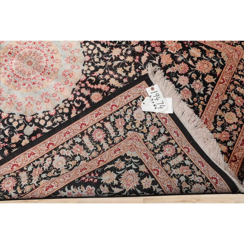 4'5''x6'4'' Hand Knotted Charcoal Qum All Silk Traditional area Rug - 4' 5'' x 6' 4''