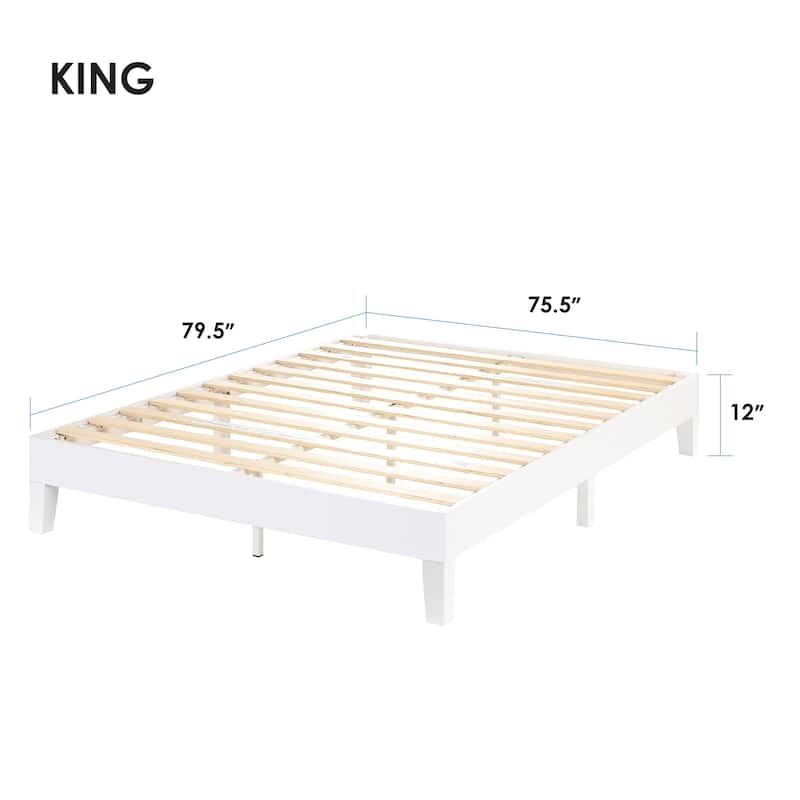 Grand Solid Wood 12-inch Platform Bed Frame by Crown Comfort