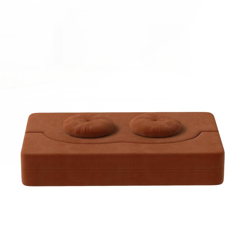 Modern Floor Sofa with 2 Pillows,Convertible Plush Corduroy Foam-Filled Sleeper Sofa Bed