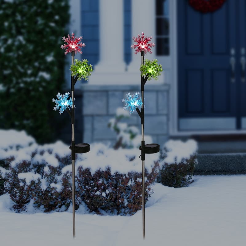Alpine Corporation Outdoor Garden Stakes LED Lights (Set of 2) - Multi - Snowflake