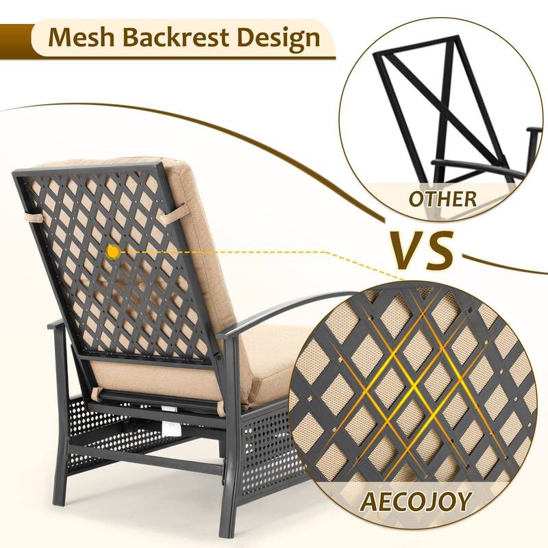 AECOJOY Outdoor Adjustable Cushioned Metal Patio Recliner Lounge Chair