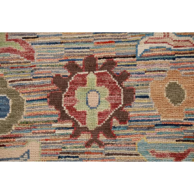 Hand Knotted Oriental 100% Wool Carpet Transitional Floral Multi-Colored Oushak Runner Rug - 19' 11'' X 2' 7''