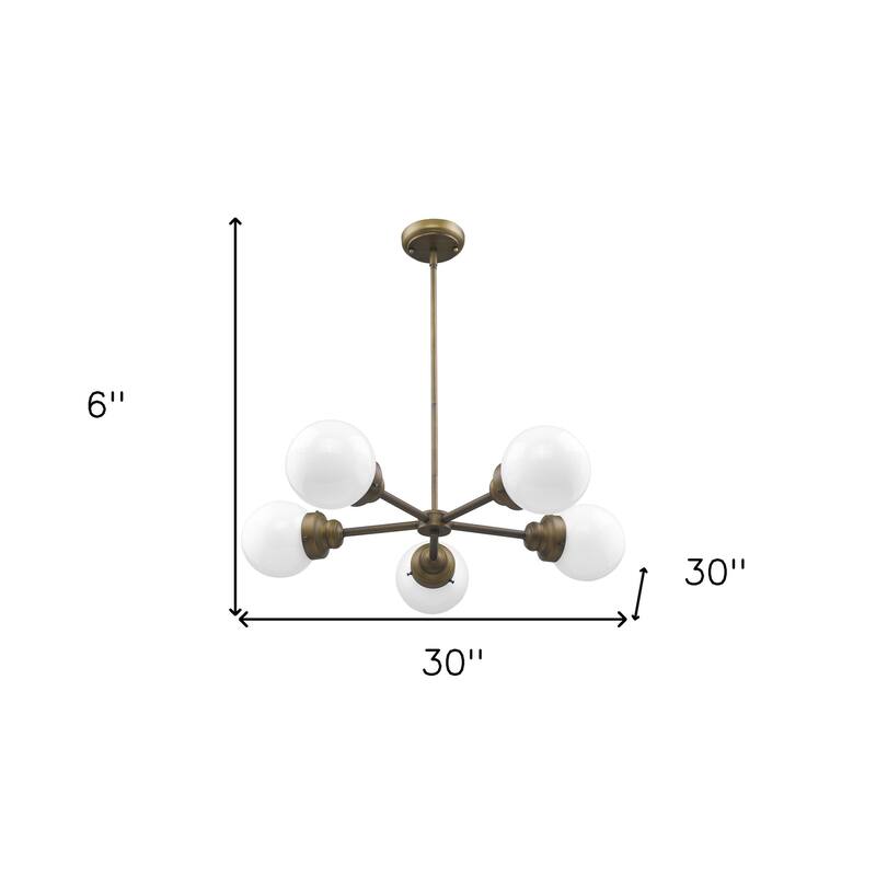 HomeRoots Bronze Five Light Metal Dimmable Chandelier With White Shades - 30' X '6' X '30
