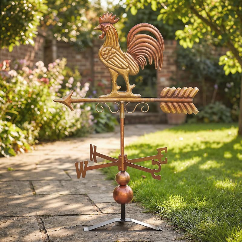 Outsunny Metal Rooster Weathervane, Roof Mount Wind Direction Indicator, Outdoor Weather Vanes