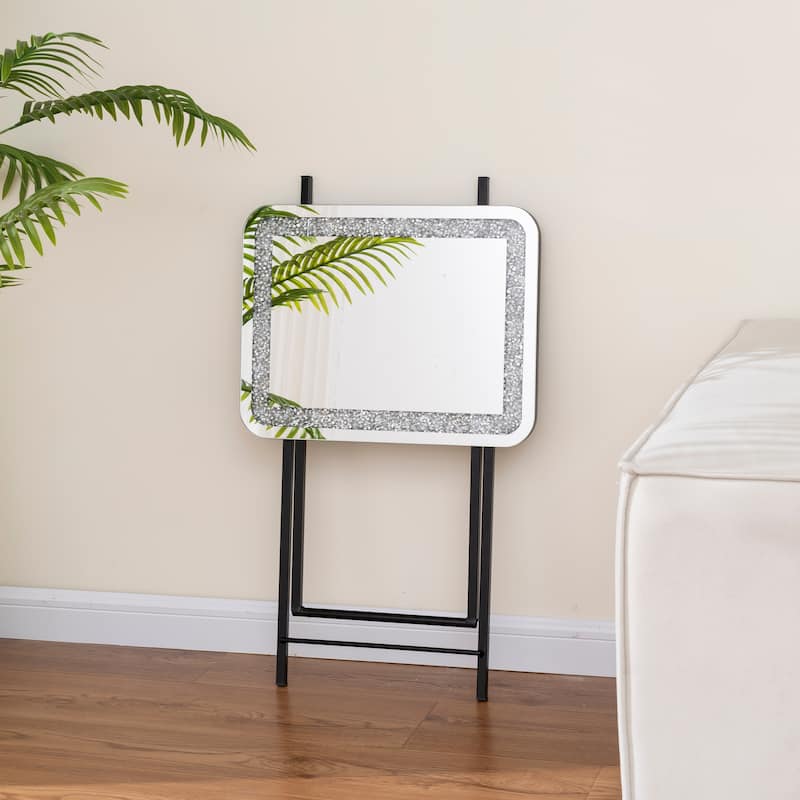 Foldable Mirrored Side Table Metal Leg End Table for Small Space
