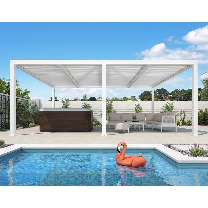 PURPLE LEAF Louvered Pergola Outdoor Aluminum Pergola with Adjustable Roof for Patio Hardtop Gazebo