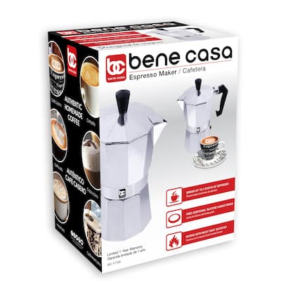Bene Casa 3 cup aluminum espresso maker, stove top espresso maker, single shot - 3 Cup