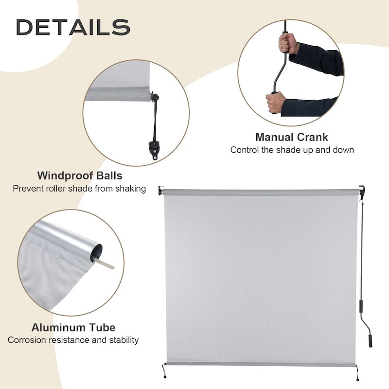 Aoodor 5% Openness Cordless Solar Fabric Roller Shade, 95% UV Protection Blinds