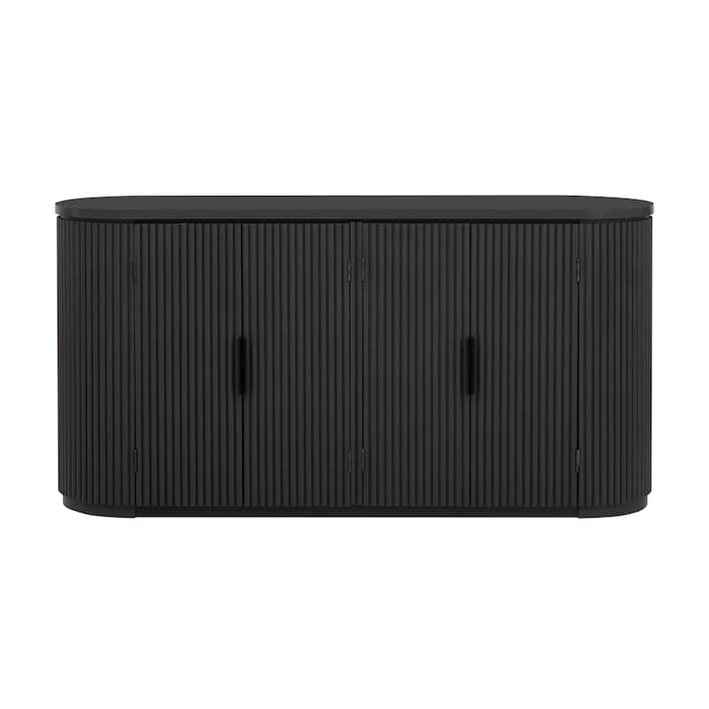 63" Vertical Striped Door Storage Cabinet with Adjustable Shelves - Black