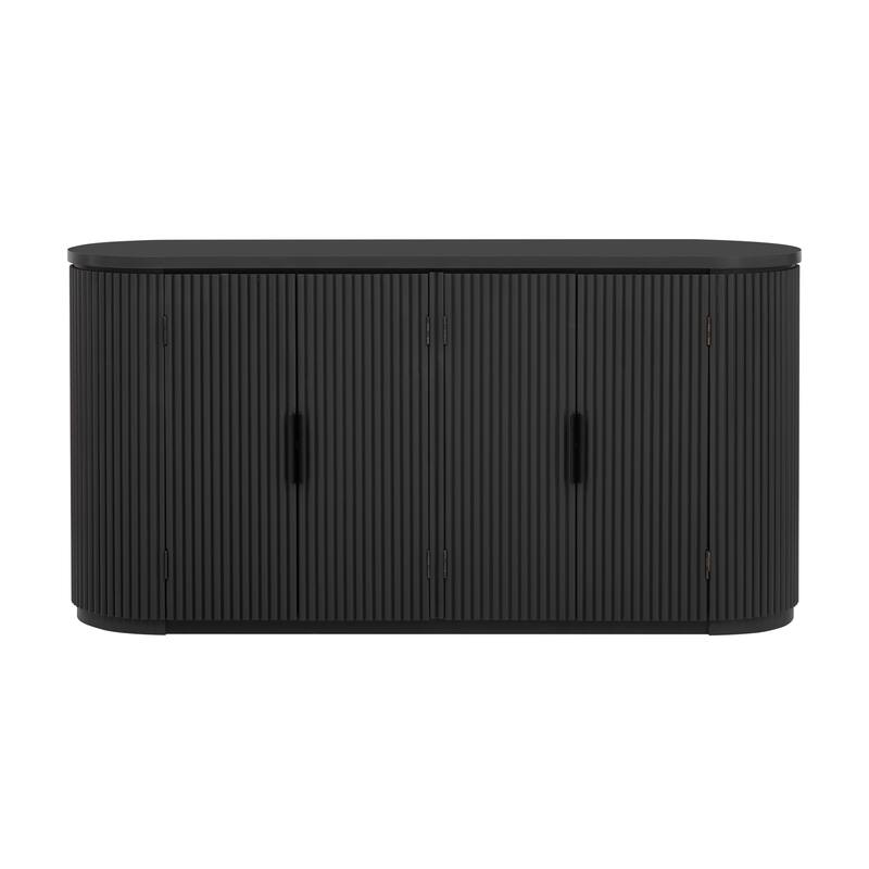 Vertical Striped Door Storage Cabinet, Multi-Functional Wooden Buffet Sideboard, Console Cabinet with Adjustable Shelves