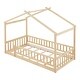 preview thumbnail 9 of 7, Natural Twin Size Wood House Bed Frame with Roof & Fence