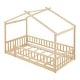 preview thumbnail 9 of 7, Natural Twin Size Wood House Bed Frame with Roof and Fence, for Kids, Teens, Girls, Boys