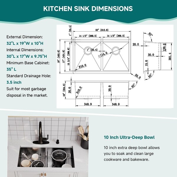 CB HOME 32'' Gold Undermount & Drop in Double Bowl Kitchen