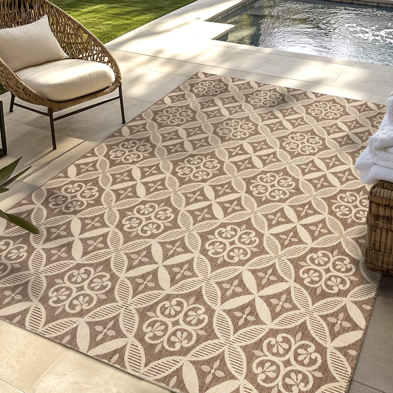 Gertmenian Solterra Bohemian Moroccan Global Weather Resistant Polypropylene Flatweave Indoor/ Outdoor Area Rug Collection - 6'6"x9'6" - Zilah Havana Sand