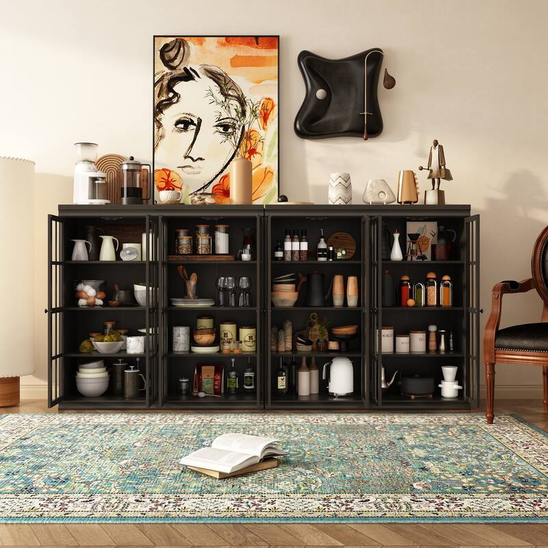 Sophisticated Storage Ensemble: Buffet Sideboard Bookshelf Cabinet - 2PCS-BlackWood
