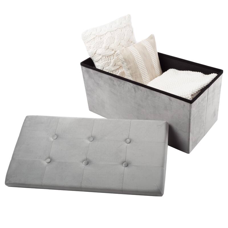 Storage Ottoman - Velvet Tufted Footrest, Toy Chest, or Bench Organizer with Removable Lid by Lavish Home (Rectangle Gray)