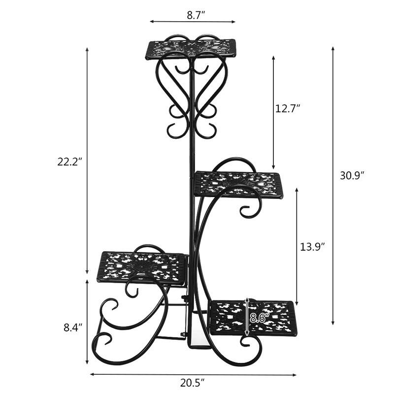 4 Potted Square Flower Metal Shelves Plant Pot Stand for Indoor Outdoor