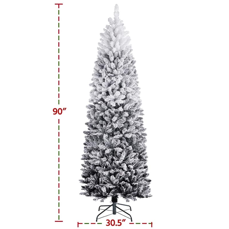 Yaheetech Pre-lit Flocked Pencil Artificial Christmas Tree