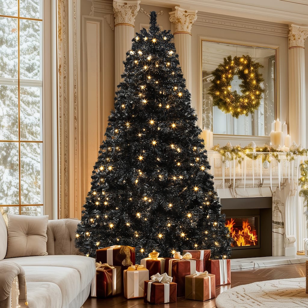 Pre-Lit Black Halloween Artificial Christmas Tree with Lighting