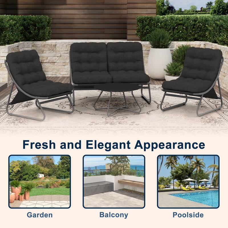 4 PCS Patio Outdoor Conversation Sofa Sets with Glass Top Coffee Table