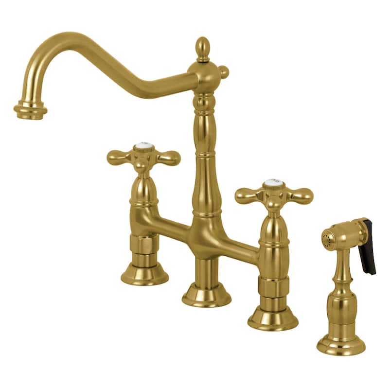 Heritage Bridge Kitchen Faucet with Brass Sprayer - Brushed Brass