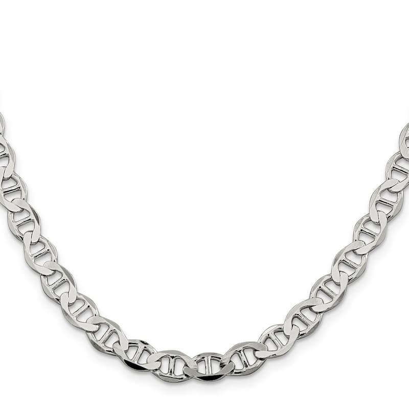 Curata 925 Sterling Silver 7.1mm Semi solid Flat Mariner Anchor Chain Necklace