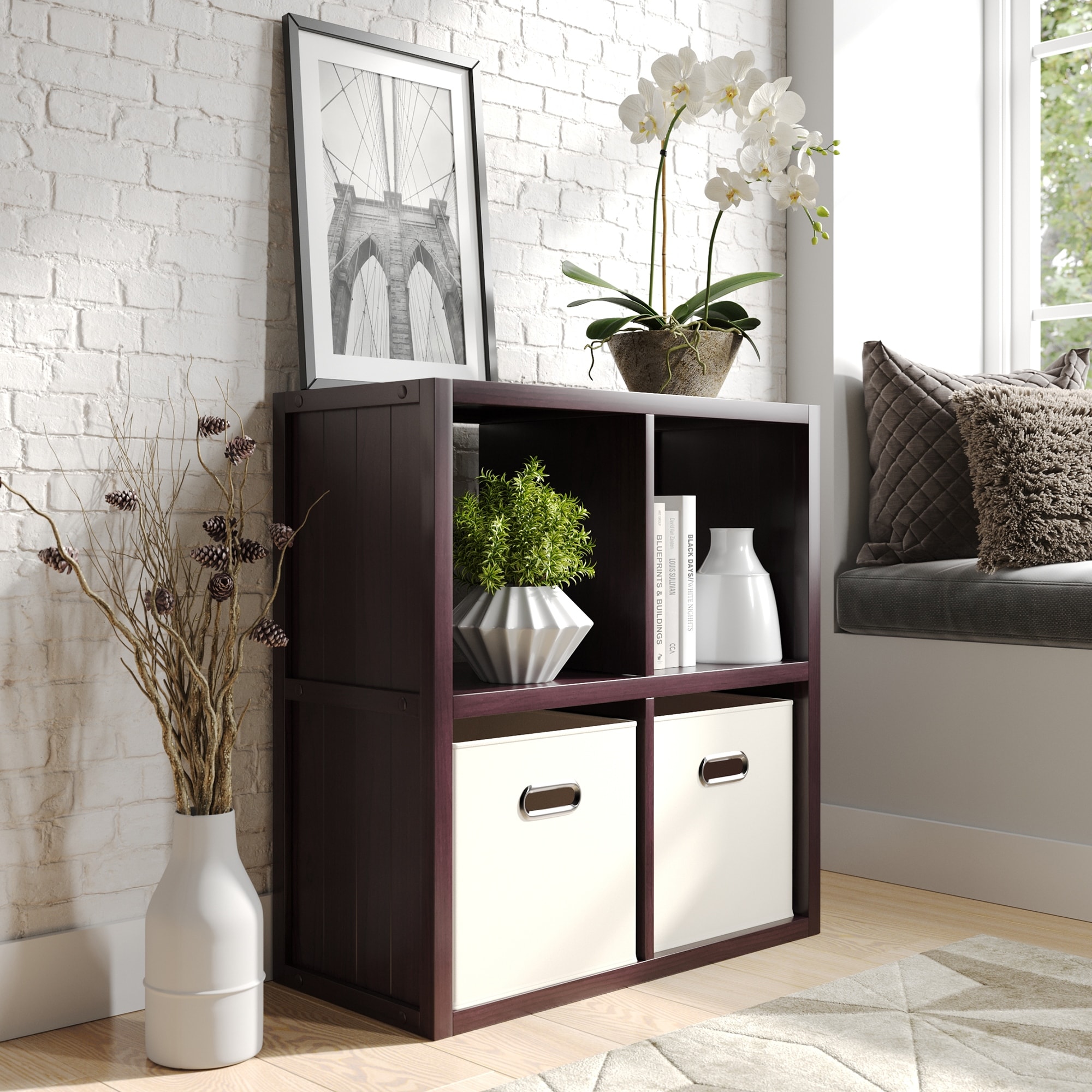 John Louis Home Solid Wood 4 Cube Storage Organizer Espresso