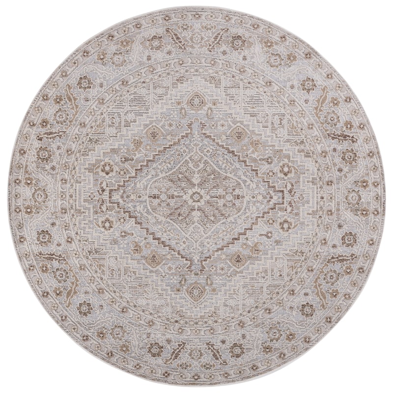 SAFAVIEH Miranda Sumeyra Traditional Rug - 6'6" Round - Beige/Grey Ivory