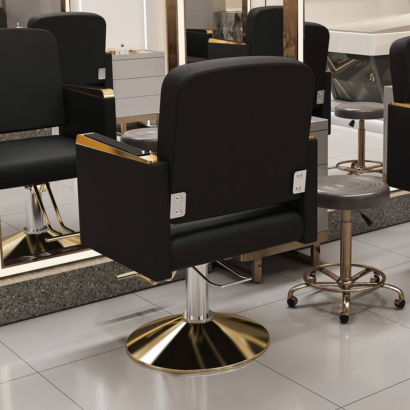 Roomfitters Hydraulic Salon Chair with 360° Swivel, Heavy Duty Barber Stylist Chair with Non-Tilting Gold Base, Black and Gold