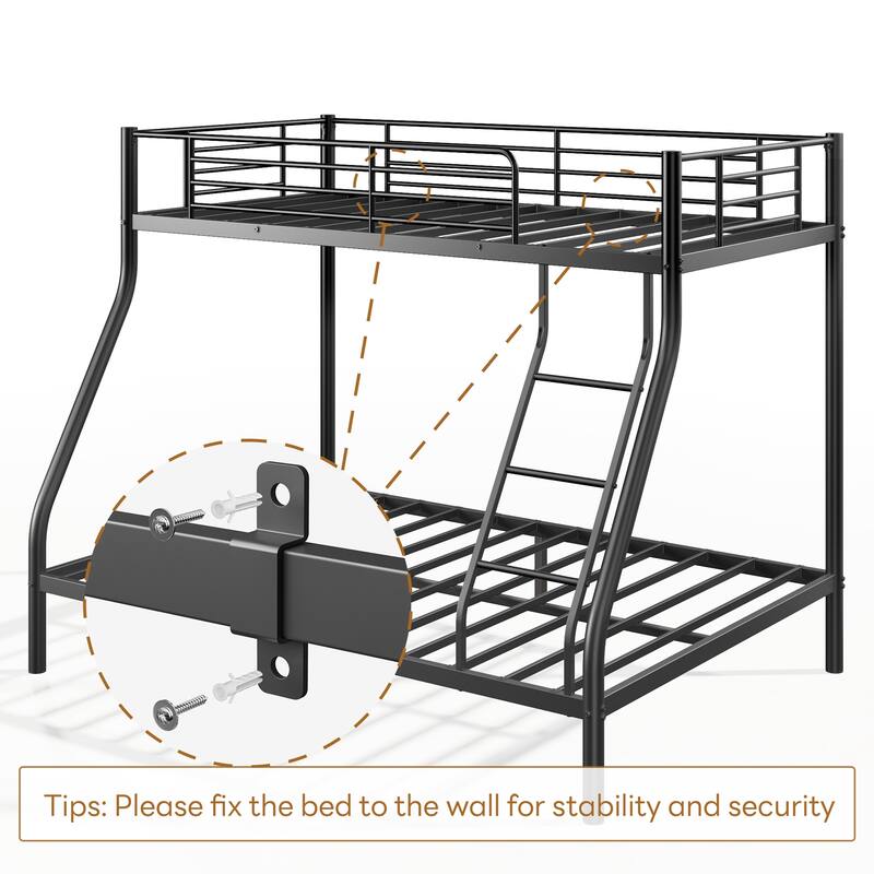 Twin Over Twin or Twin Over Full Metal Bunk Bed, Durable Frame, Rust-Resistant, Ideal for Kids and Adults, Black