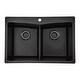 preview thumbnail 2 of 36, Lexicon Platinum Quartz 33 Inch Double Equal Bowl Undermount Kitchen Sink with Bottom Grids and Strainers , Disposal Flange