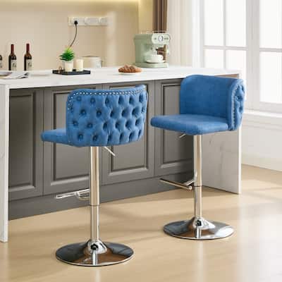 Ostweer Furniture Modern PU Blue Swivel Barstool Set of 2