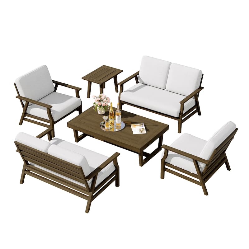 4-Piece Teak Outdoor Conversation Set With 2 Loveseats, Coffee Table & Side Table