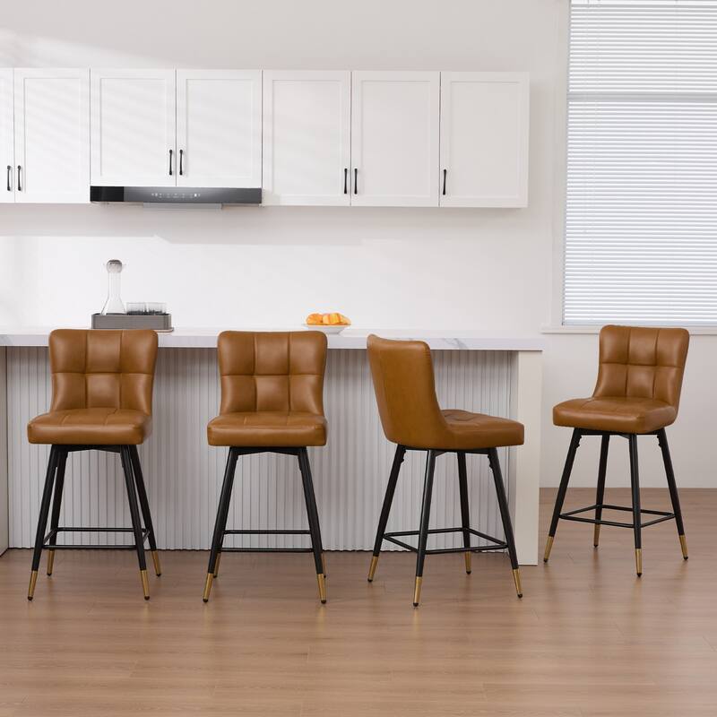 Faux Leather Swivel Counter Height Barstools Set of 2 with High Back - 38.98"H x 17.72"W x 21.26"D