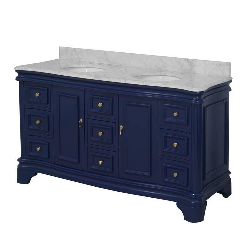 KitchenBathCollection Katherine 72" Double Bathroom Vanity with Carrara Marble Top