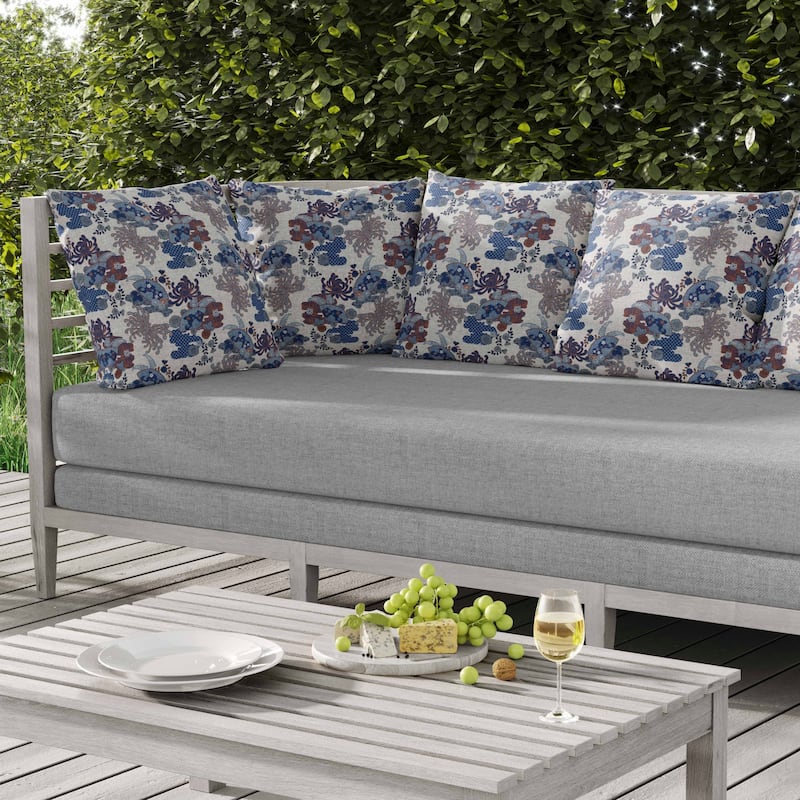 Checkered Waves Indoor/Outdoor Reversible Throw Pillow White and Blue
