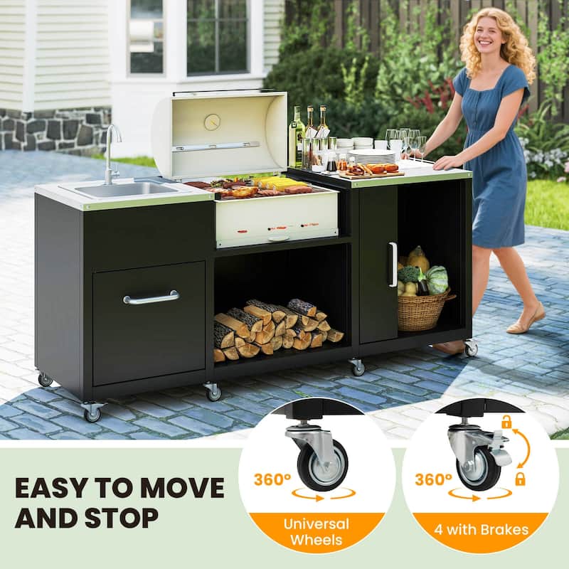 Costway 80" Outdoor Grill Table with Sink Drainage Cabinet Removable - See Details