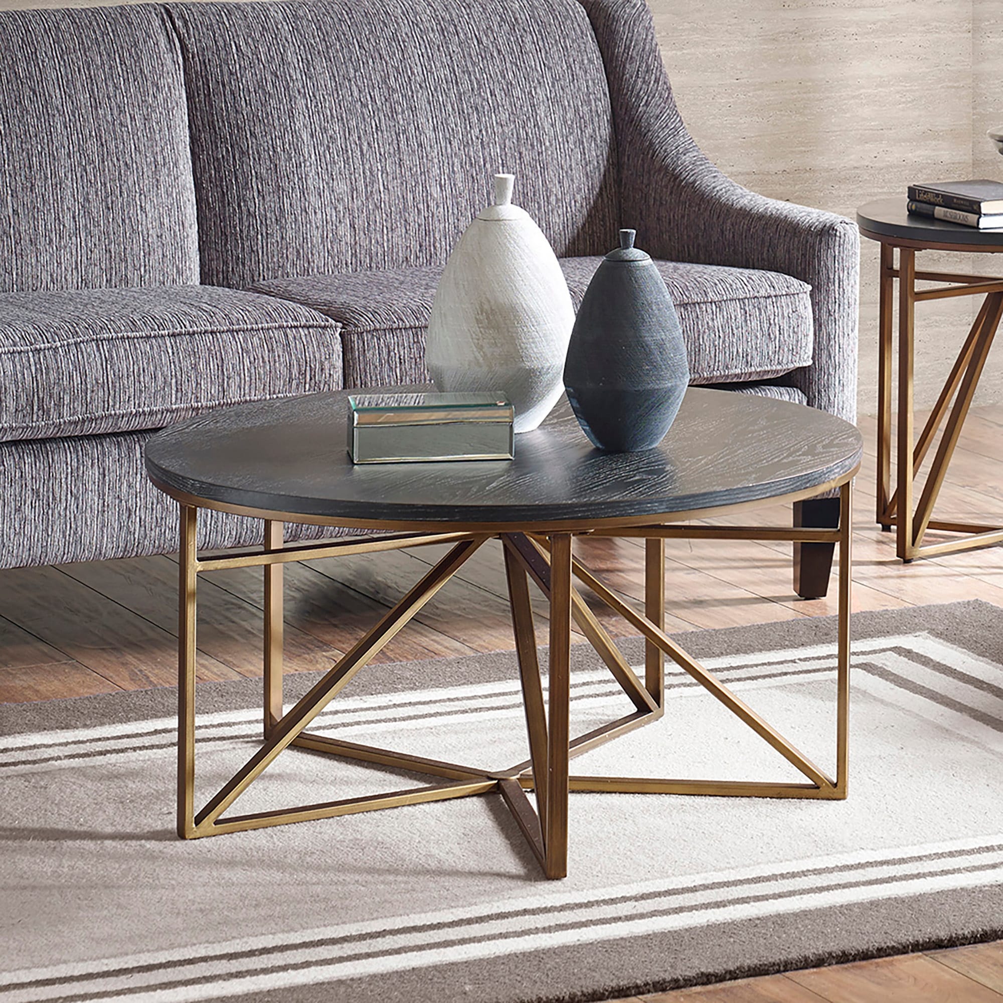 Wood and bronze hot sale coffee table