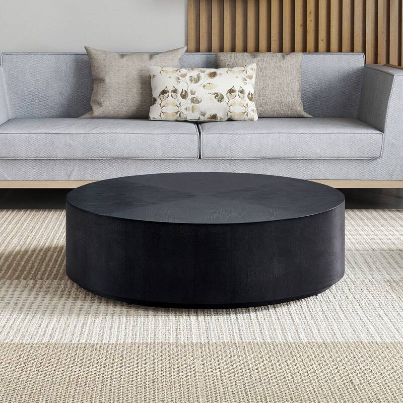 35.43 Inch Modern Round Coffee Table MDF Coffee Table for Living Room,Drum Center Table for Apartment,No Need Assembly