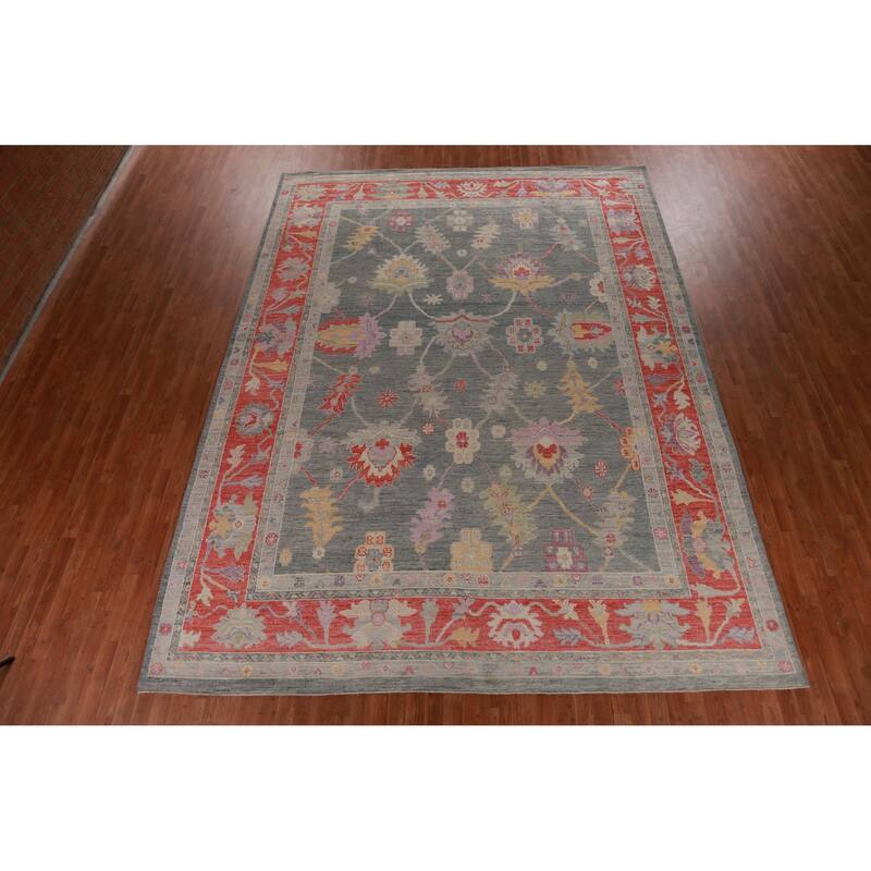 Hand Knotted Oriental 100% Wool Carpet Transitional All-Over Navy Blue & Blues Oushak Area Rug - 13' 9'' X 10' 2''
