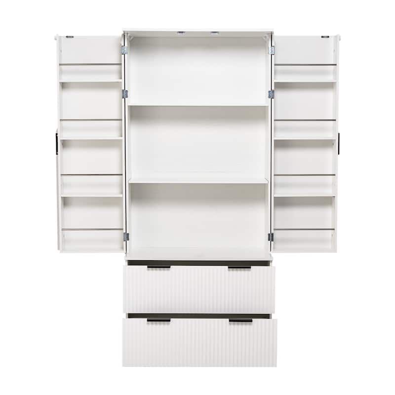 72"H Modern Fluted Kitchen Pantry Cabinet with 8-Door Spice Rack