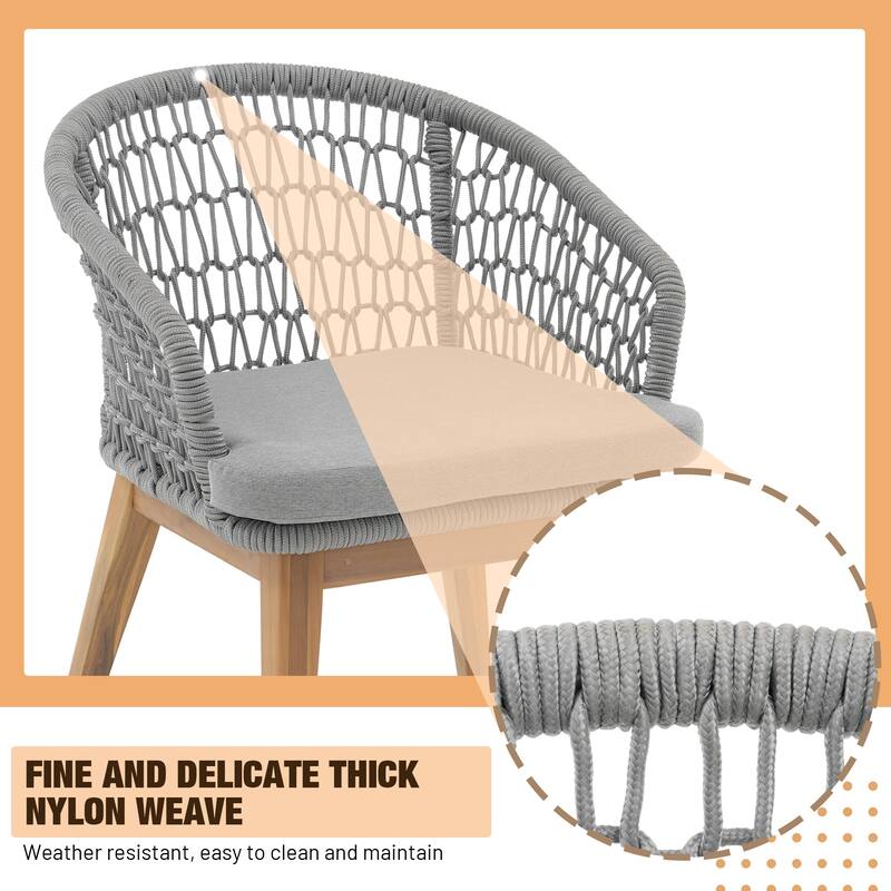Outdoor 7-Piece Woven Rope Dining Chair and Wood Table Set