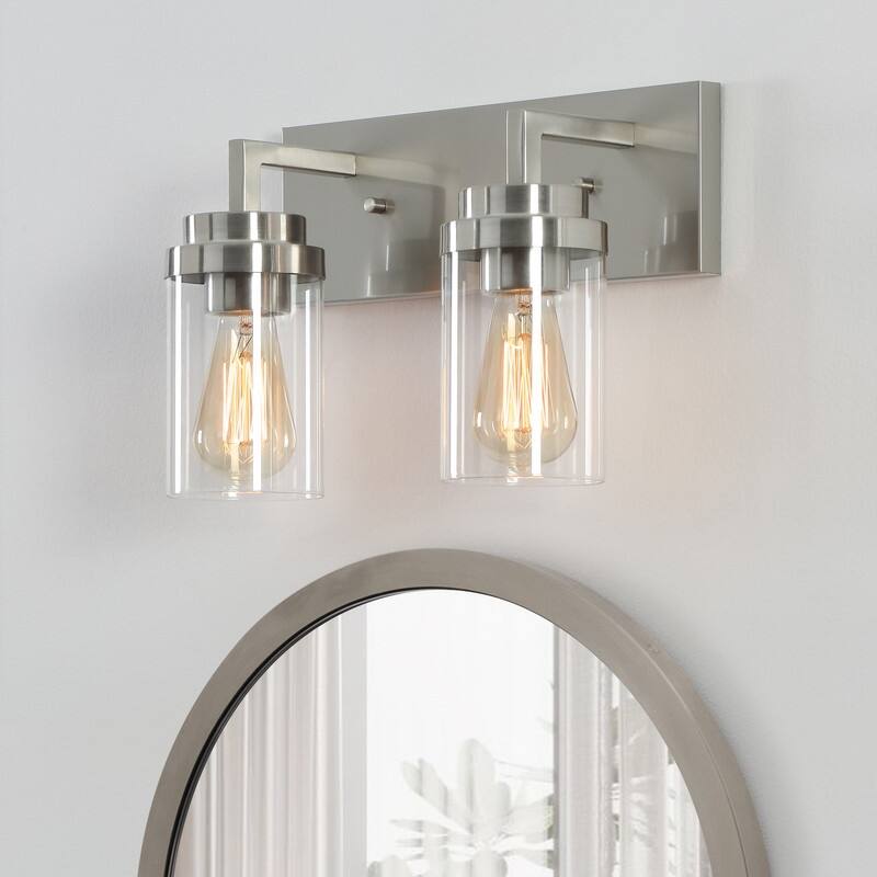 KAWOTI 2-Light Dimmable Bathroom Vanity Light with Clear Glass Shade - Brushed Nickel